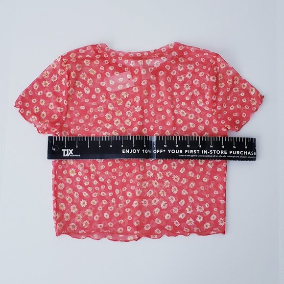 PERSAYA Red Floral Mesh Top - Picture 8 of 9